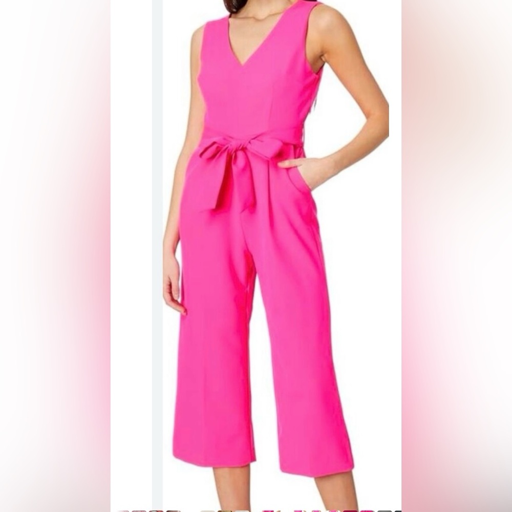 Vince Camuto Vibrant Rose-Pink wide leg crepe jumpsuit